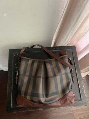 Burberry Smoked Check Hartham Coated Canvas and Leather Crossbody Bag